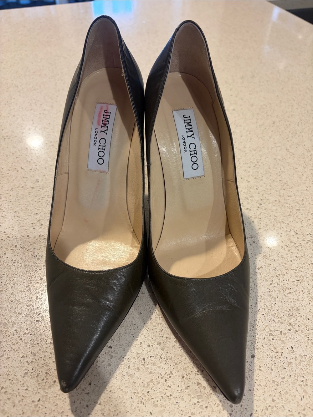 Jimmy Choo Olive Green Pointed-Toe Leather Pumps